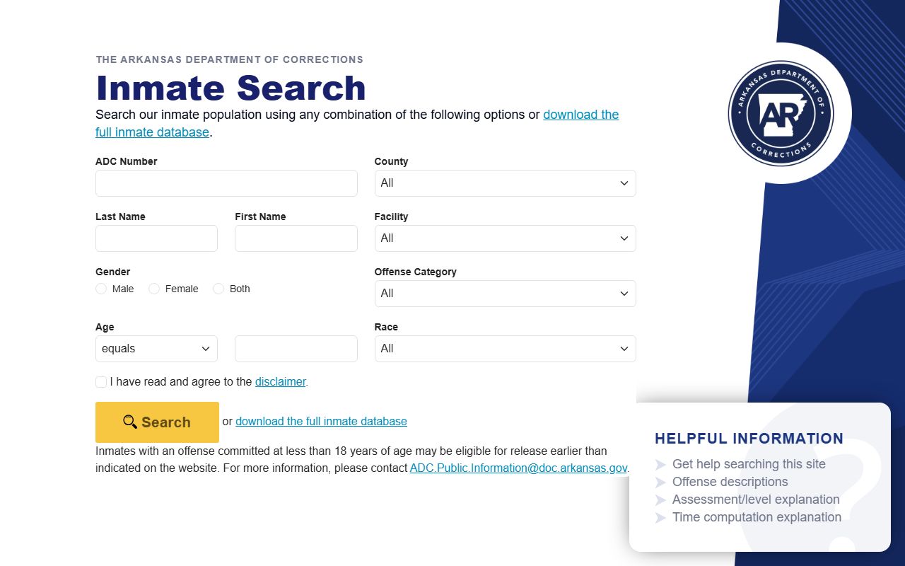 Polk County inmate population Arkansas DOC inmate search
